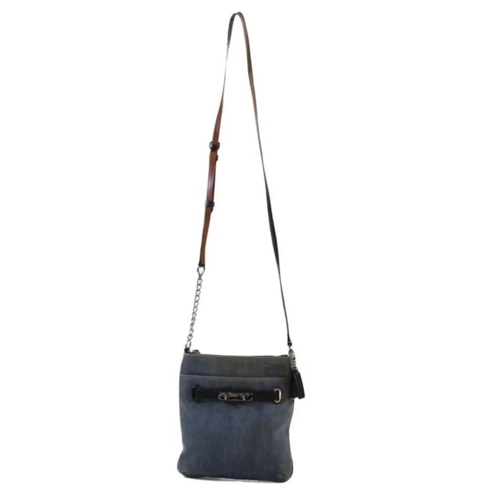 Coach Womens Denim Zip Up Shoulder Bag Blue